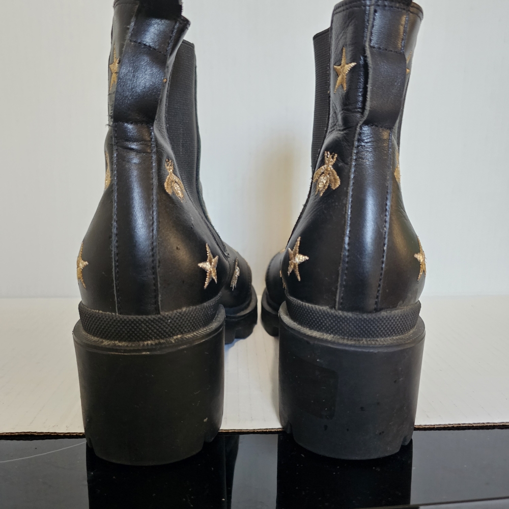 Gucci Black Chelsea Star and Bee Embroidered Leather Boots Sz 8 Rubber Sole - Picture 8 of 14